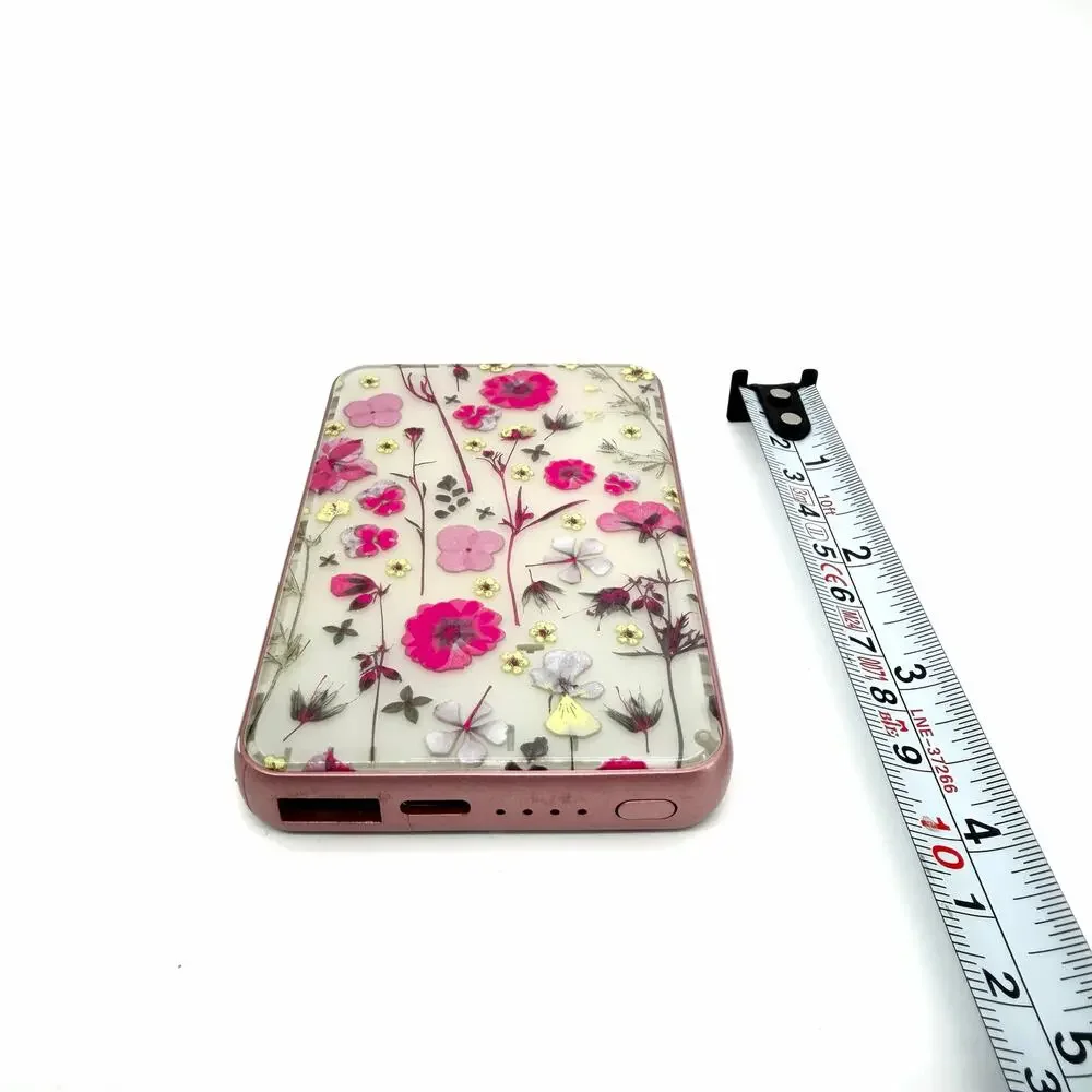 Heyday 5000mAh Floral Power Bank USB-C Portable Charger Pink Pressed Flower